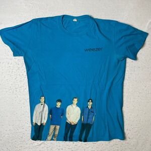 Weezer Graphic T-Shirt Mens Large Blue Band Tee Blue Album Cover Print  Tee